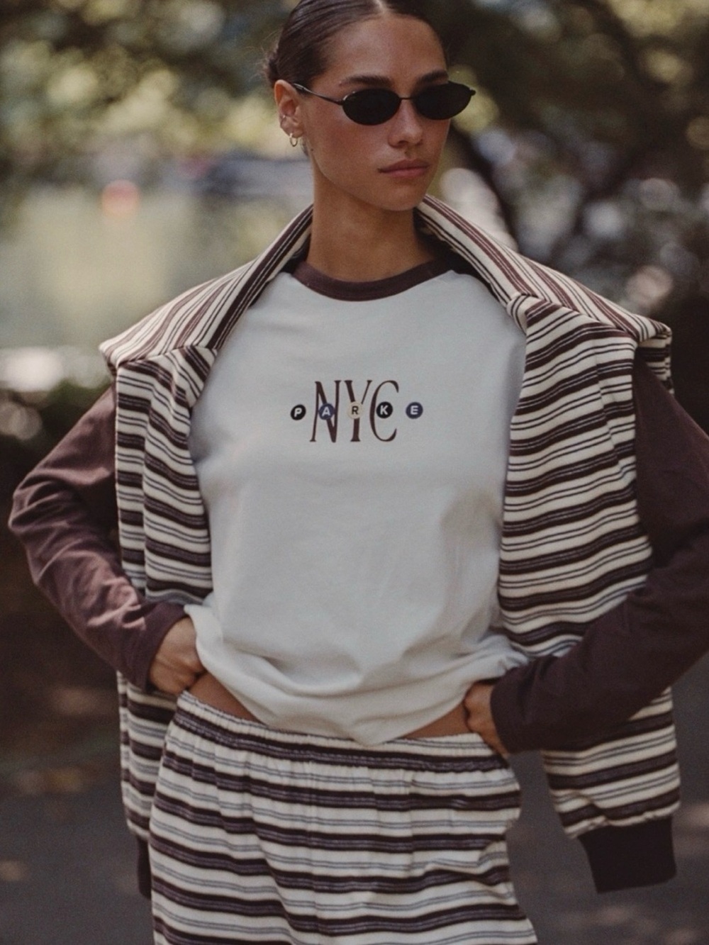 PARKE NWT NYC Exclusive Raglan Long Sleeve T-Shirt White & Brown Size S / M